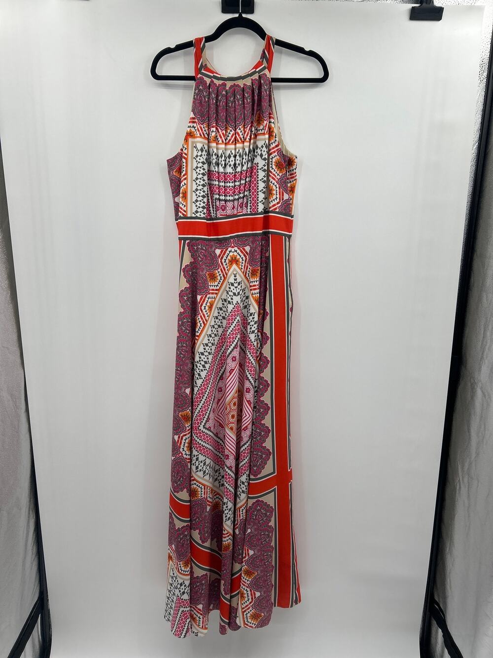 Eliza J Size 14 Printed Halter Maxi Dress Boho Paisley Geometric Sleeveless